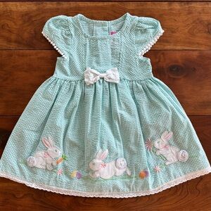 Good Lad Mint Green Seersucker Dress with Bunny Pattern